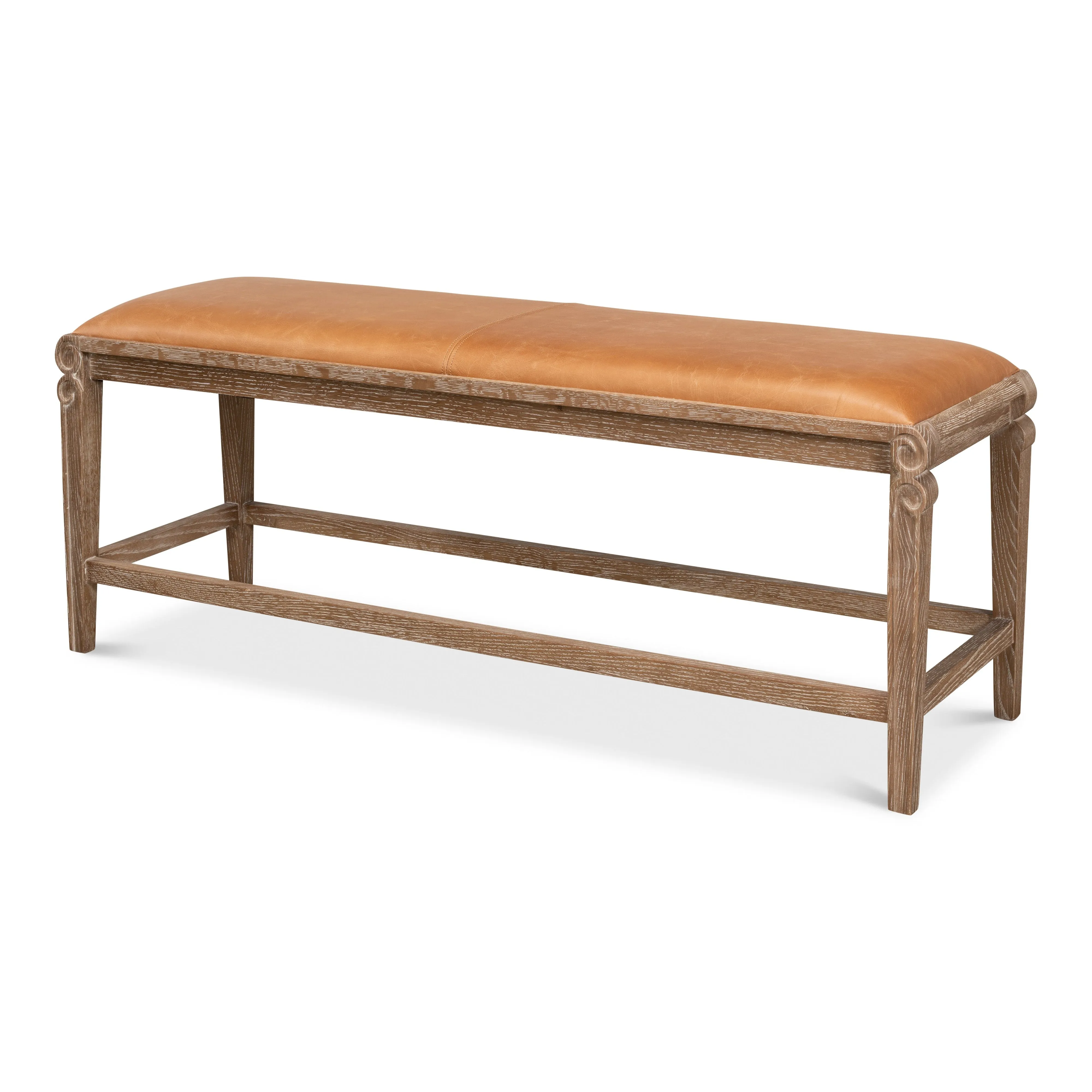 Sarreid - Smith Building Parlor Bench  Leather - Brown - Traditional