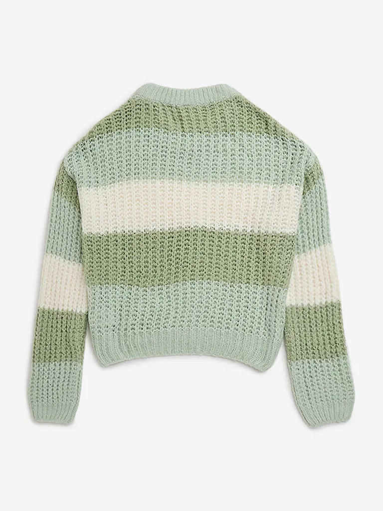 Y&F Kids Sage Stripe Printed Knitted Sweater